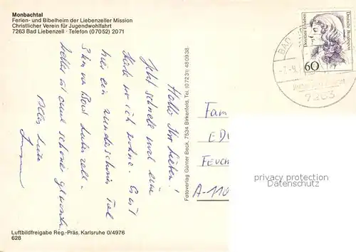 AK / Ansichtskarte Bad_Liebenzell Monbachtal Jugendheim Ferienhaeuser Cafe Bad_Liebenzell