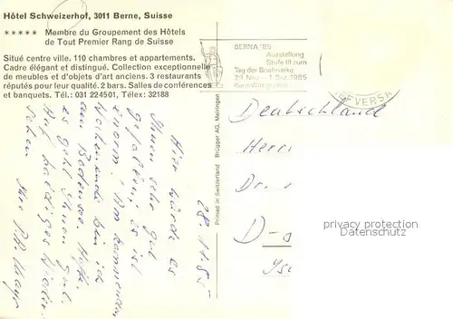 AK / Ansichtskarte Bern_BE Hotel Schweizerhof Bern_BE