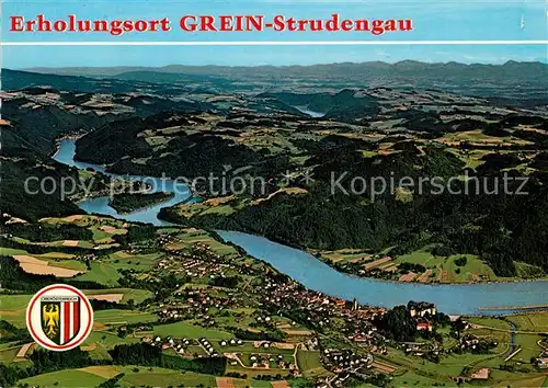 AK / Ansichtskarte Grein_Donau_Oberoesterreich Fliegeraufnahme  Grein_Donau