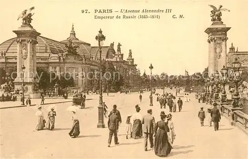 AK / Ansichtskarte Paris Avenue Alexandre III Empereur de Russie Paris