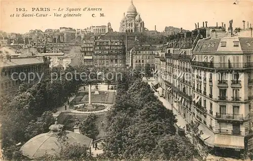 AK / Ansichtskarte Paris Le Square dAnvers et le Sacre Coeur Vue generale Paris