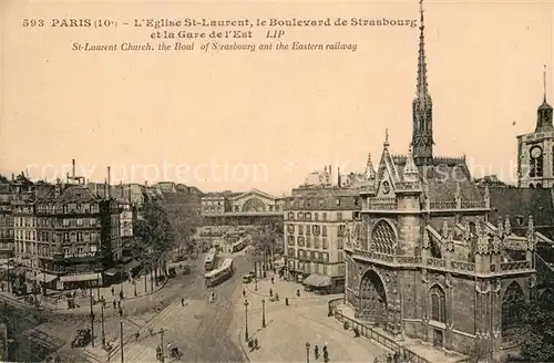 AK / Ansichtskarte Paris Eglise St Laurent le Boulevard de Strasbourg et la Gare de l Est Paris