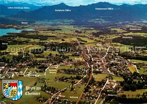 AK / Ansichtskarte Prien_Chiemsee Alpenpanorama Fliegeraufnahme Prien Chiemsee