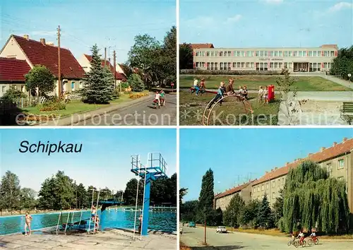 AK / Ansichtskarte Schipkau_Zschipkau Wohnhaeuser Siedlung Schule Freibad Schipkau Zschipkau
