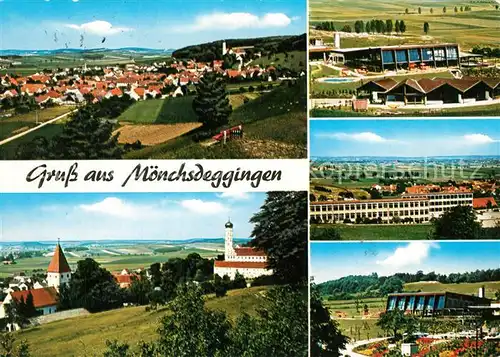 AK / Ansichtskarte Moenchsdeggingen Stadtpanorama Kloster Kirche Schwimmbad Moenchsdeggingen