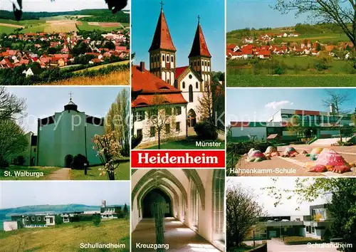 AK / Ansichtskarte Heidenheim_Mittelfranken Panorama St Walburga Kirche Muenster Kreuzgang Hahnenkamm Schule Schullandheim Heidenheim Mittelfranken