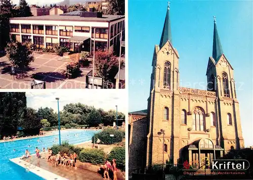 AK / Ansichtskarte Kriftel Rathaus Buergerhaus Freibad Pfarrkirche St Vitus Kriftel