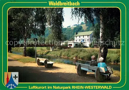 AK / Ansichtskarte Waldbreitbach_Wied Uferpromenade am Fluss Luftkurort Naturpark Rhein Westerwald Waldbreitbach Wied