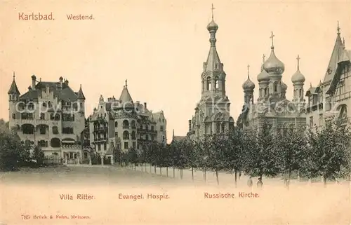 AK / Ansichtskarte Karlsbad_Eger Villa Ritter Ev Hospiz Russische Kirche Karlsbad_Eger