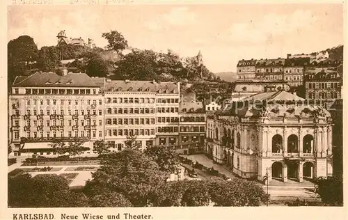 AK / Ansichtskarte Karlsbad_Eger Neue Wiese und Theater Karlsbad_Eger