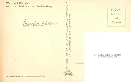 AK / Ansichtskarte Karlsbad_Eger Markt mit Stadtturm und Dreikreuzberg Karlsbad_Eger