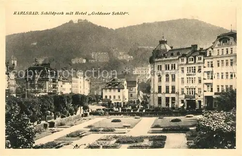 AK / Ansichtskarte Karlsbad_Eger Schildpark mit Hotel Goldener Schild Karlsbad_Eger