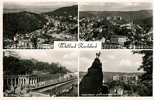 AK / Ansichtskarte Karlsbad_Eger Blick von der Josefshoehe und vom Hirschensprung Muehlbrunnenkolonnade Gemsfelsen und Imperialhotel Karlsbad_Eger