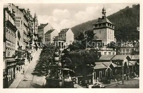 AK / Ansichtskarte Karlsbad_Eger Markt mit Aufgang zum Schlossberg Karlsbad_Eger