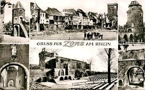 AK / Ansichtskarte Zons Wachttuermchen Stadtmauer Alte Muehle Rheintor Freilichtbuehne Altes Schlosstor Zons