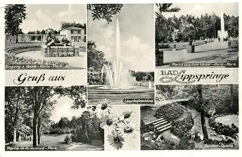 AK / Ansichtskarte Bad_Lippspringe Kaiser Karls Park Leuchtfontaene Arminius Park Jordan Quelle Bad_Lippspringe