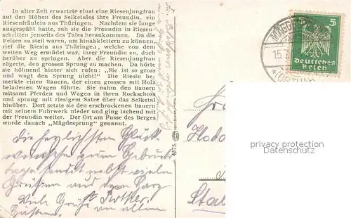AK / Ansichtskarte Harz_Region Die Sage vom Maegdesprung Harz Region