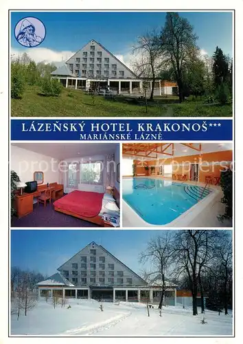 AK / Ansichtskarte Marianske_Lazne Hotel Krakonos im Sommer und im Winter Hallenbad Marianske_Lazne