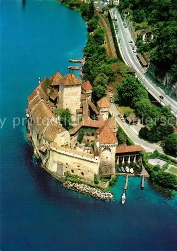 AK / Ansichtskarte Chillon Chateau Lac Leman Genfer See Fliegeraufnahme Chillon