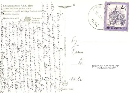 AK / Ansichtskarte Prein_Rax Erholungsheim Raxblick Fliegeraufnahme Prein_Rax