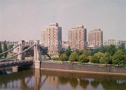 AK / Ansichtskarte Wroclaw Widok znad Odry Most Grunwaldzki wiezowce przy placu Grunwaldzkim Wroclaw