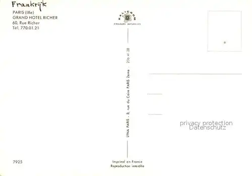 AK / Ansichtskarte Paris Grand Hotel Richer Paris