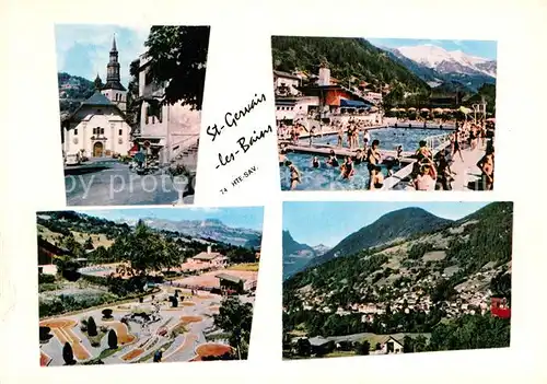 AK / Ansichtskarte Saint Gervais les Bains Schwimmbad Fliegeraufnahme Kirche Saint Gervais les Bains