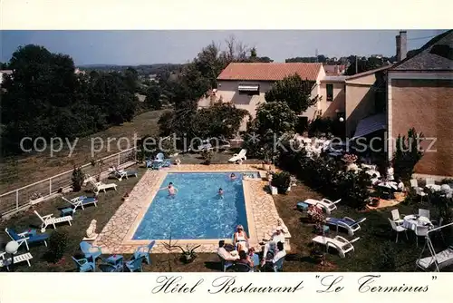 AK / Ansichtskarte Gourdon_Saone et Loire Hotel Restaurant Le Terminus Pool Gourdon Saone et Loire