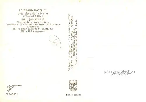 AK / Ansichtskarte Obernai_Bas_Rhin Le Grand Hotel Obernai_Bas_Rhin
