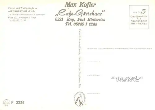 AK / Ansichtskarte Hinterriss_Tirol Cafe Gaestehaus Eng Hinterriss Tirol