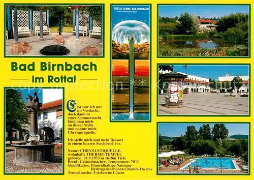 AK / Ansichtskarte Bad_Birnbach Termen Schwimmbad Brunnen Marktplatz Wasserfontaene Bad_Birnbach