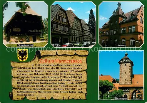 AK / Ansichtskarte Zell_Harmersbach Fuerstenberger Hof Rathaus Storchenturm Chronik Zell Harmersbach