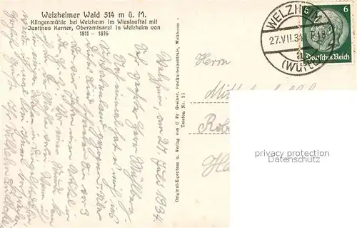 AK / Ansichtskarte Welzheim Klingenmuehle im Welzheimer Wald Welzheim