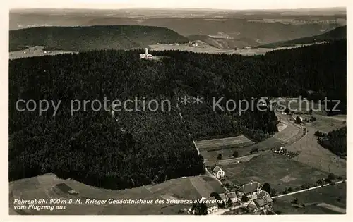 AK / Ansichtskarte Fohrenbuehl Krieger Gedaechtnishaus des Schwarzwaldvereins Fliegeraufnahme Fohrenbuehl