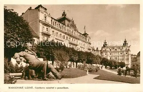 AK / Ansichtskarte Marianske_Lazne Goethovo namesti s pomnikem Marianske_Lazne