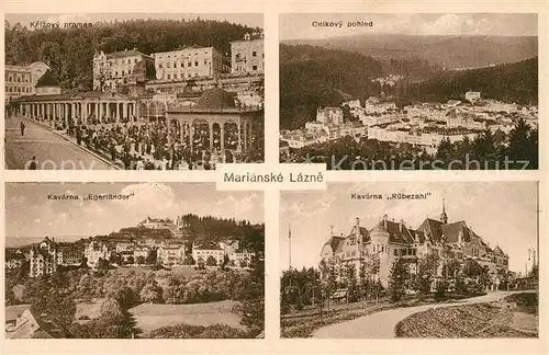 AK / Ansichtskarte Marianske_Lazne Krizovy pramen Celkovy pohled Kavarna Egerlaender Kavarna Ruebezahl Marianske_Lazne