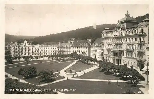 AK / Ansichtskarte Marienbad_Tschechien_Boehmen Goetheplatz mit Hotel Weimar Marienbad_Tschechien