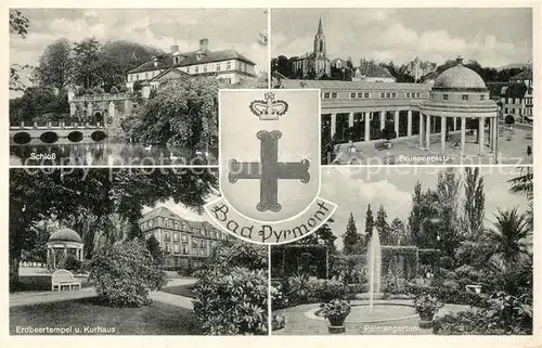 AK / Ansichtskarte Bad_Pyrmont Schloss Brunnenplatz Erdbeertempel und Kurhaus Palmengarten Bad_Pyrmont