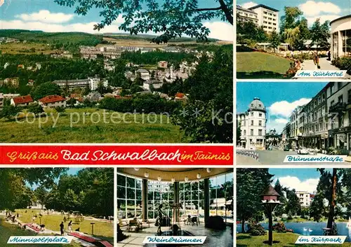 AK / Ansichtskarte Bad_Schwalbach Kurhotel Brunnenstrasse Kurpark Weinbrunnen Minigolf Bad_Schwalbach