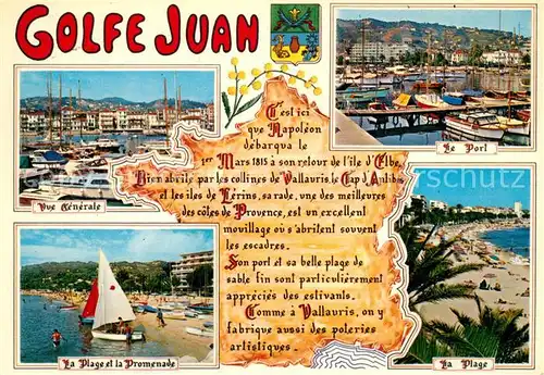 AK / Ansichtskarte Golfe Juan Strandpromenade Hafen Strand Chronik Golfe Juan