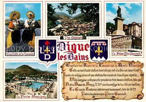 AK / Ansichtskarte Digne les Bains Panorama Statue P de Gassendi Piscine Municipale Digne les Bains
