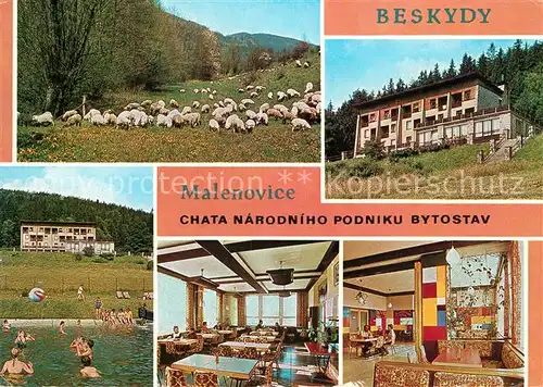 AK / Ansichtskarte Malenovice Chata Narodniho Podniku Bytostav Beskydy Berghotel Beskiden Freibad Malenovice