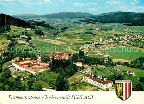AK / Ansichtskarte Schlaegl Praemonstratenser Chorherrenstift Fliegeraufnahme Schlaegl