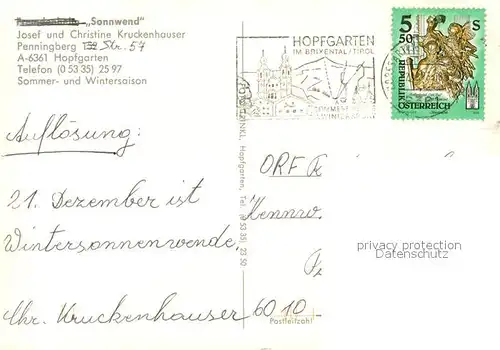 AK / Ansichtskarte Hopfgarten_Brixental Fremdenheim Pension Sonnwend Landschaftspanorama Hopfgarten Brixental