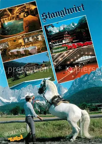 AK / Ansichtskarte Going_Wilden_Kaiser_Tirol Hotel Restaurant Stanglwirt Freibad Tennishalle Hengst Pluto Verona Lipizzaner Pferd Going_Wilden_Kaiser_Tirol