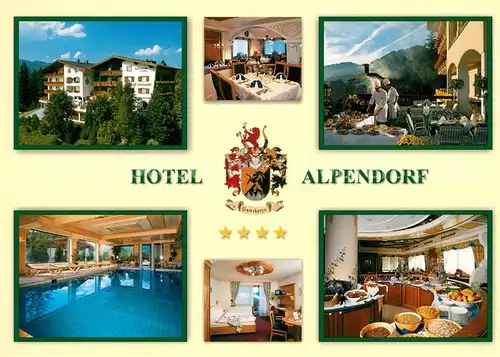 AK / Ansichtskarte St_Johann_Pongau Hotel Alpendorf Restaurant Buffet Hallenbad Wappen St_Johann_Pongau