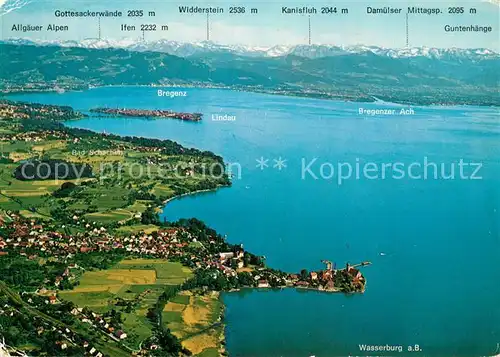 AK / Ansichtskarte Wasserburg_Bodensee Halbinsel Obersee Alpenkette Fliegeraufnahme Wasserburg Bodensee