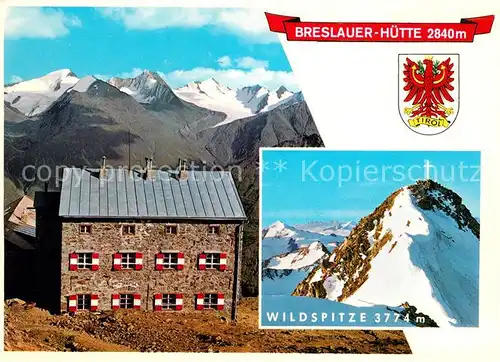 AK / Ansichtskarte Soelden_oetztal Breslauer Huette Wildspitze Gipfelkreuz oetztaler Alpen Soelden oetztal