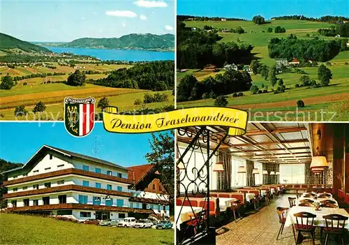 AK / Ansichtskarte Abtsdorf_Attersee Pension Traschwandtner Restaurant Landschaftspanorama 