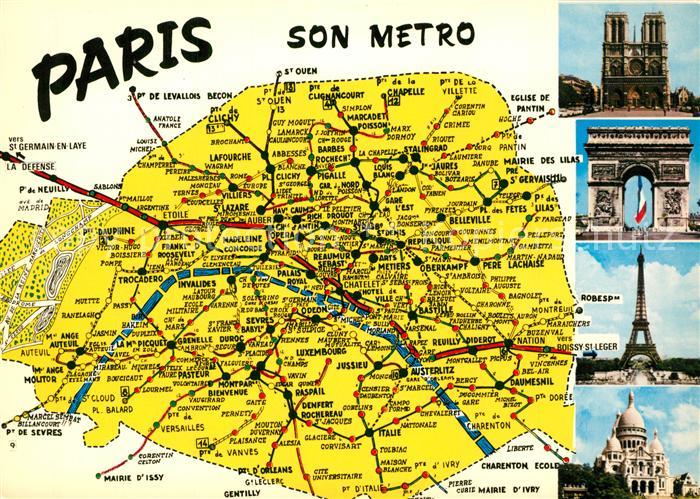 Ak Ansichtskarte Paris Landkarte Metroverbindungen Sehenswuerdigkeiten Der Stadt Paris Nr Kp Oldthing Ansichtskarten Paris